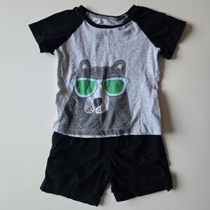🌺 Pair of First Impressions Toddler Boy's Bear T-shirt and Black Shorts Set